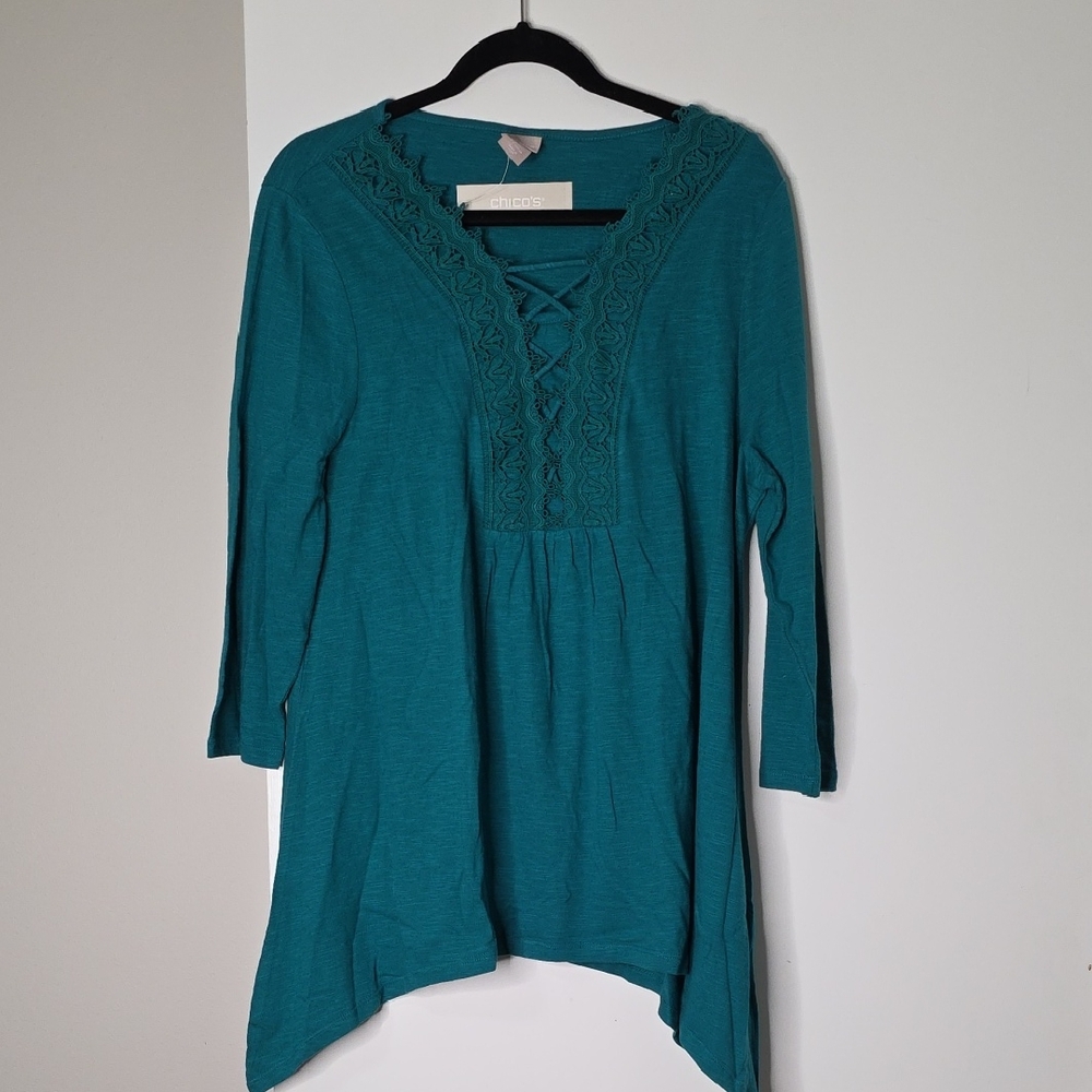 Apt. 9 Teal Lace-Up V-Neck Tunic